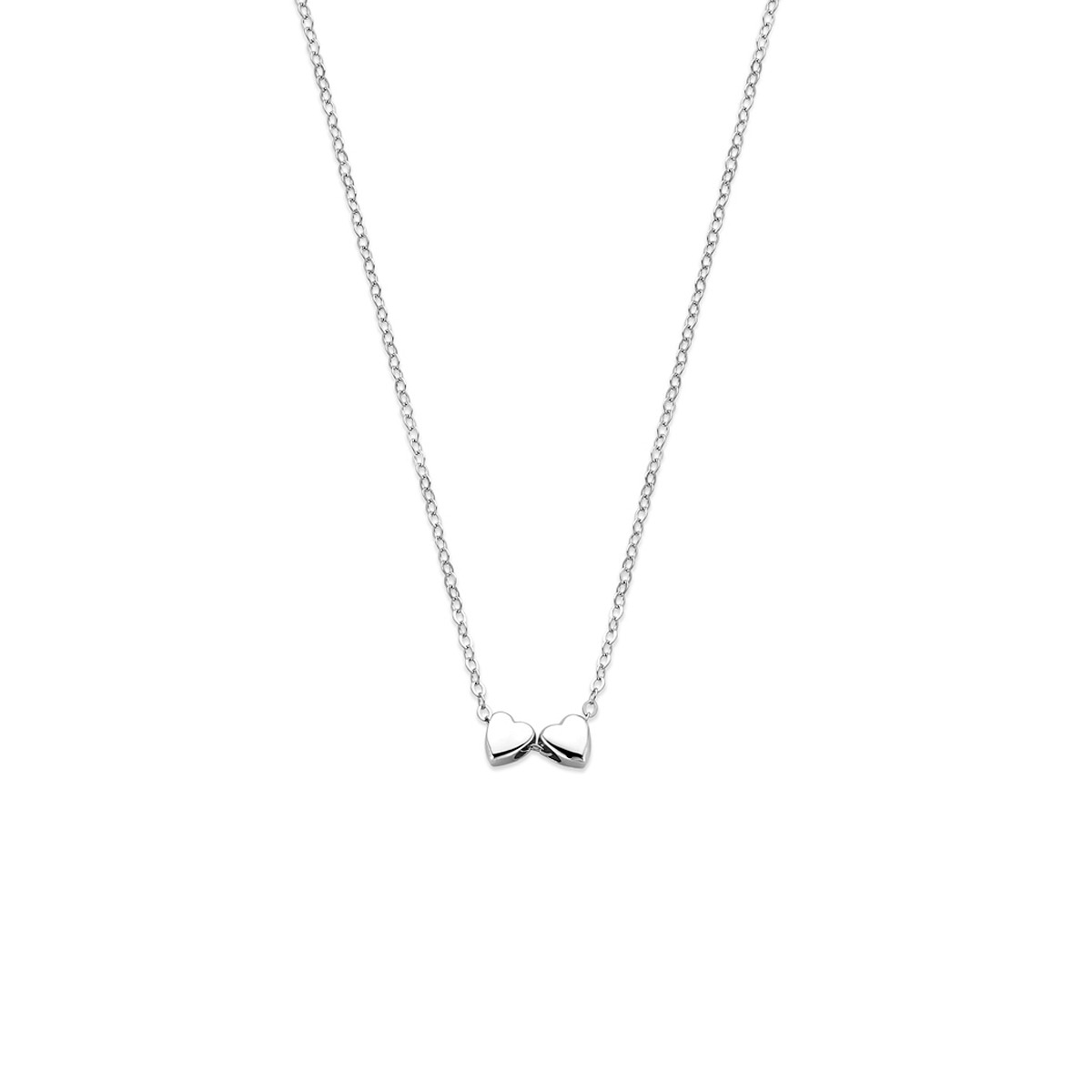 Zilveren ketting met anker schakels en twee hartjes hangers - Lengte 41-45 cm