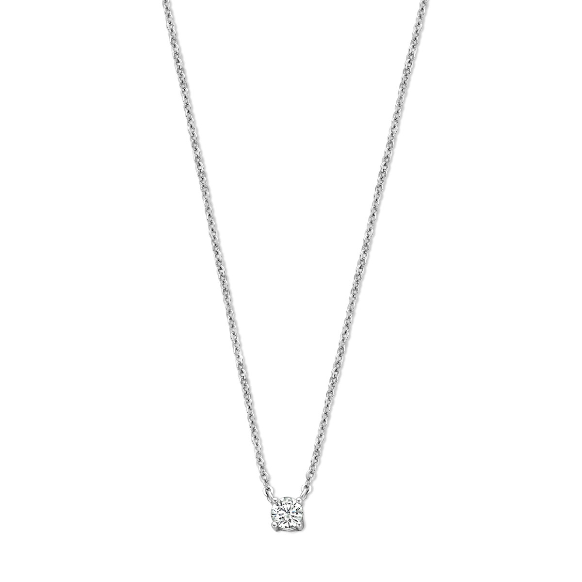 Zilveren ketting met briljant geslepen zirkonia hanger 1.3 mm breed - Lengte 41.5-43.5 cm