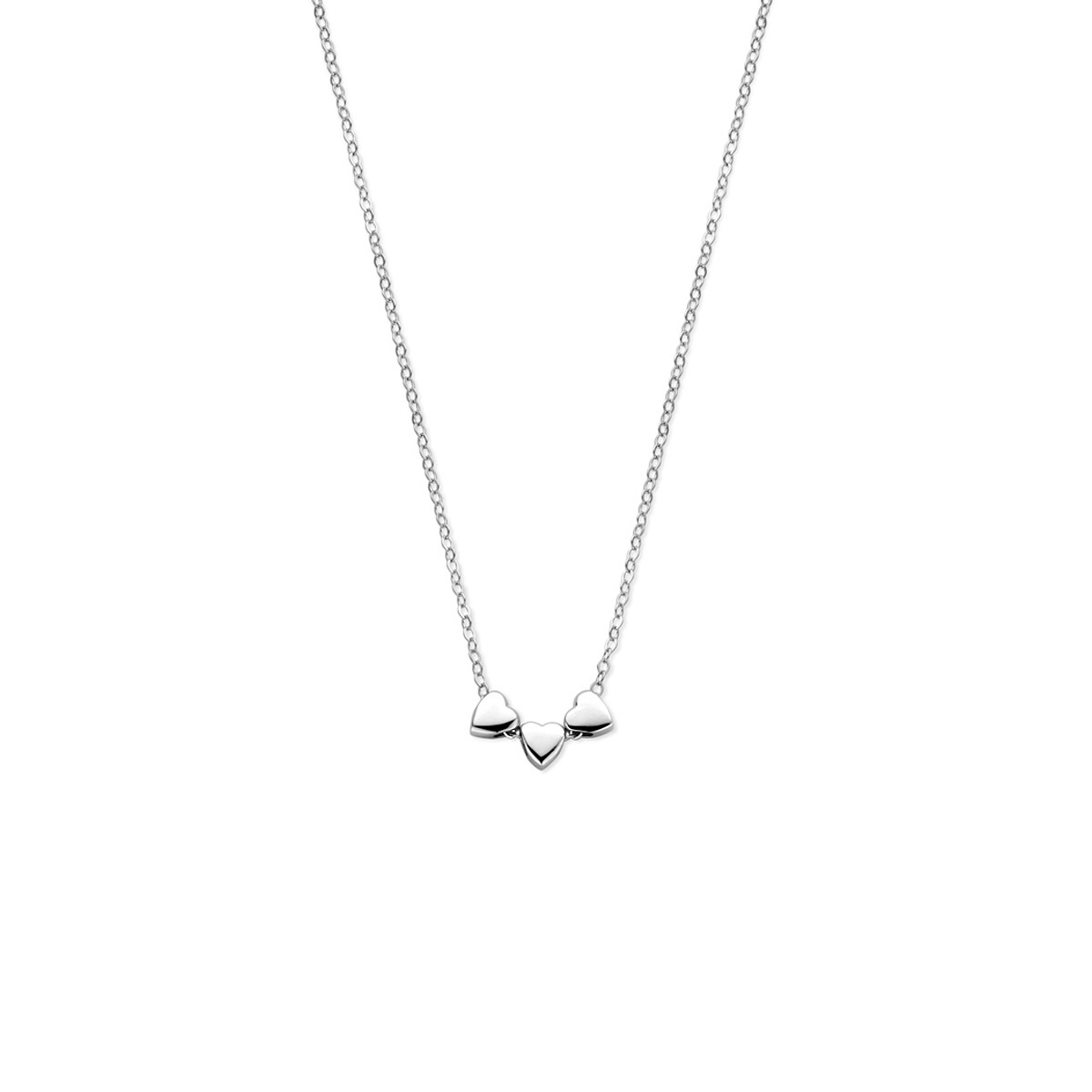 Zilveren ketting met drie hartjeshangers 4.5 mm breed - Verstelbare lengte 41-45 cm