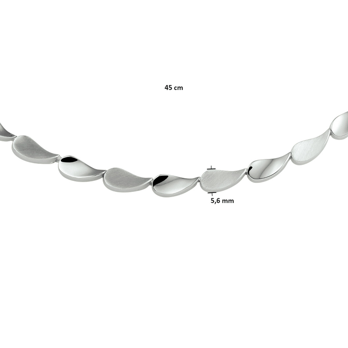 Zilveren ketting met druppel schakels mat en glanzend afgewerkt 5.6 mm breed - Lengte 45 cm