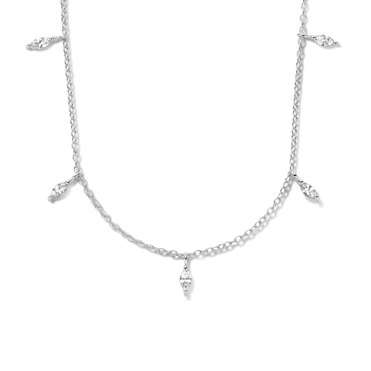 Zilveren ketting met druppel zirkonia hangers 1.2 mm breed - Lengte 41-45 cm