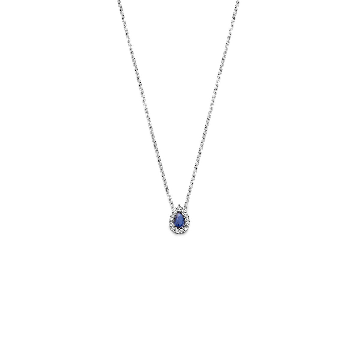 Zilveren ketting met druppelhanger met saffier en zirkonia 6 mm x 8.5 mm - Lengte 41-45 cm