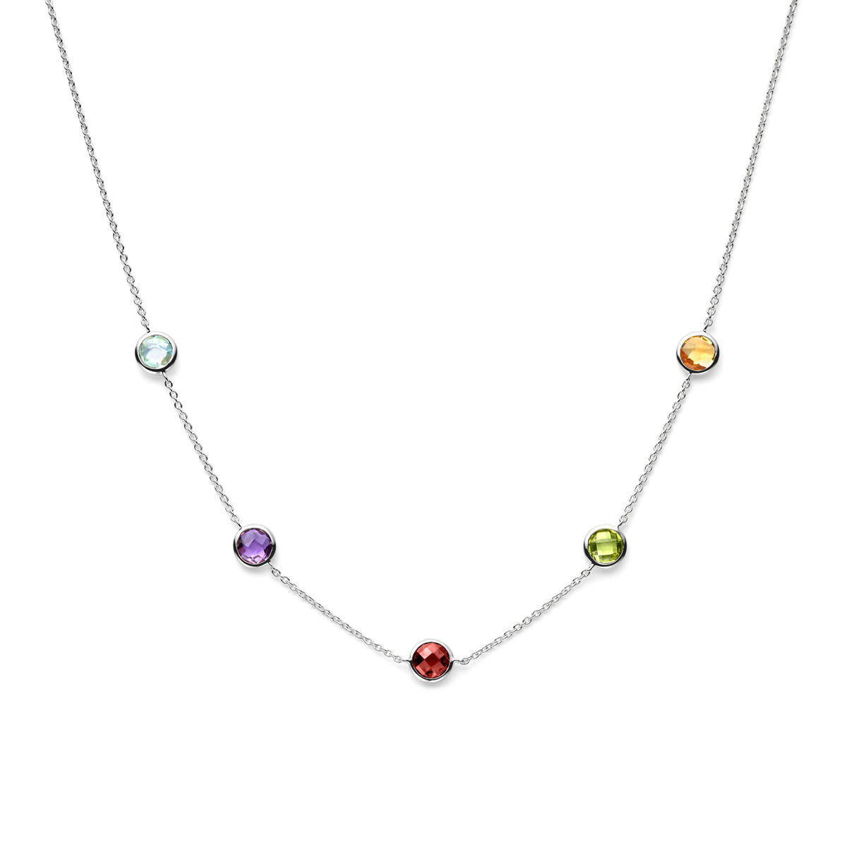 Zilveren ketting met edelstenen amethist, citrien, granaat, peridoot en topaas - Lengte 42-43.5-45 cm
