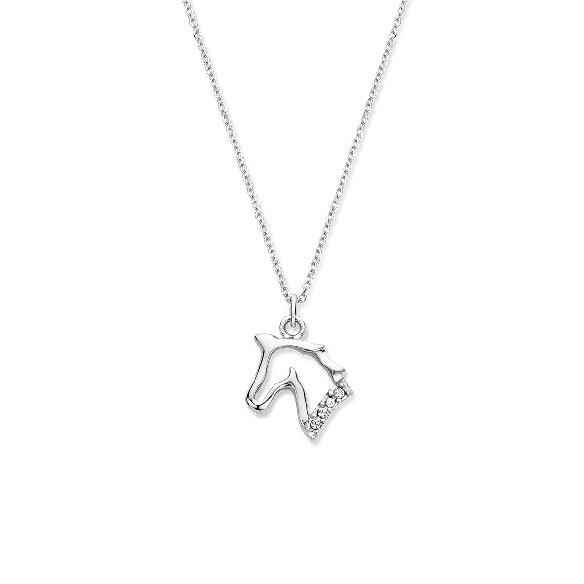 Zilveren ketting met een paarden hanger en zirkonia's - Lengte 36 + 3 cm