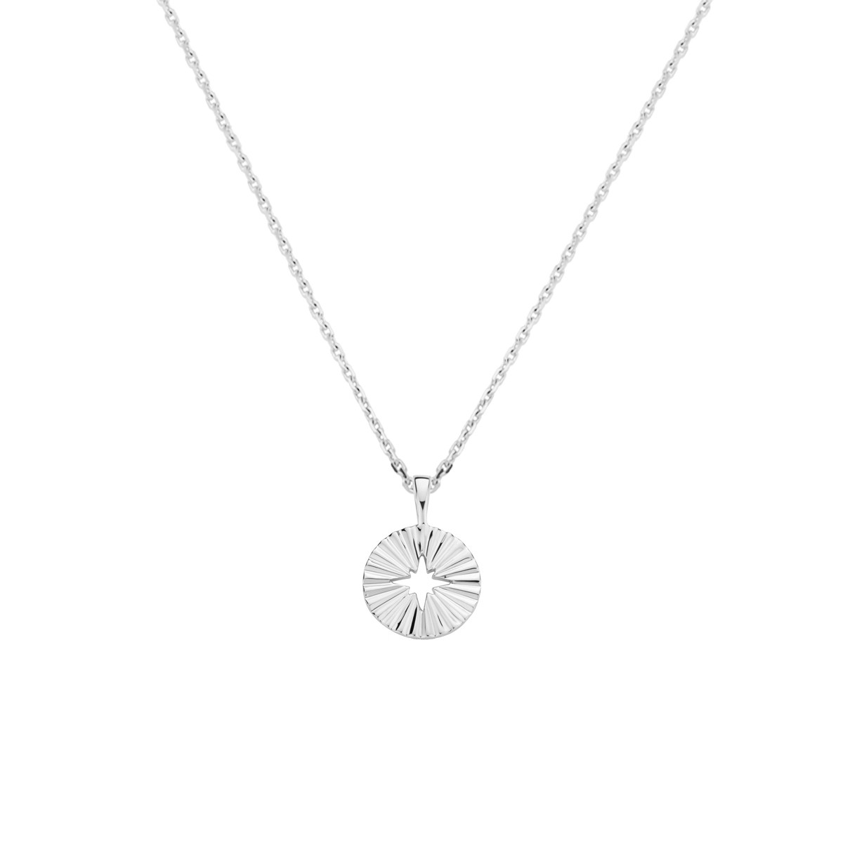 Zilveren ketting met gediamanteerd rondje en uitgesneden ster 1.1 mm breed - Lengte 41-45 cm
