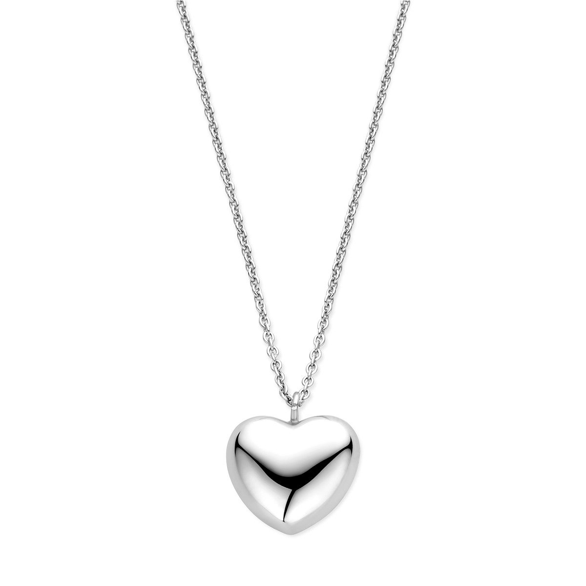 Zilveren ketting met glanzend hartje 13 mm x 14 mm - Lengte 42-47 cm