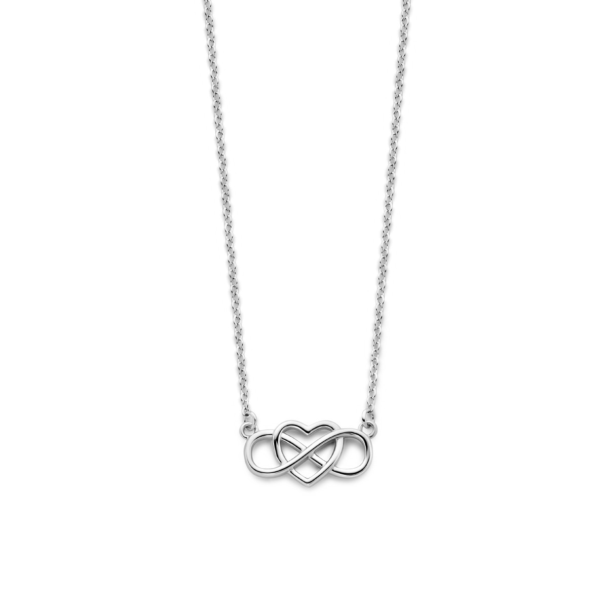 Zilveren ketting met hart en infinity hanger 1.3 mm breed - Lengte 42-45 cm