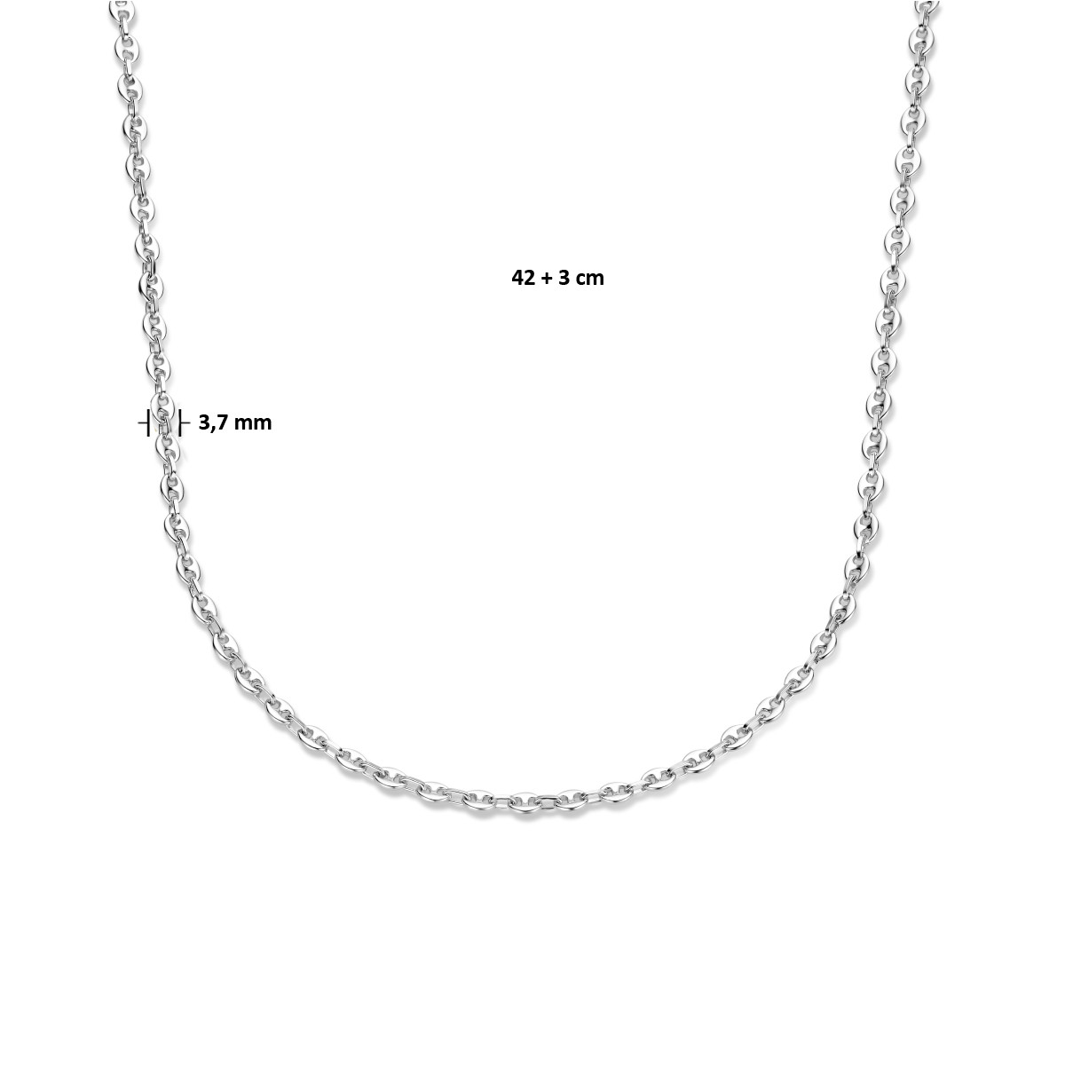 Zilveren ketting met koffieboon schakel 3.7 mm - Lengte 42 + 3 cm