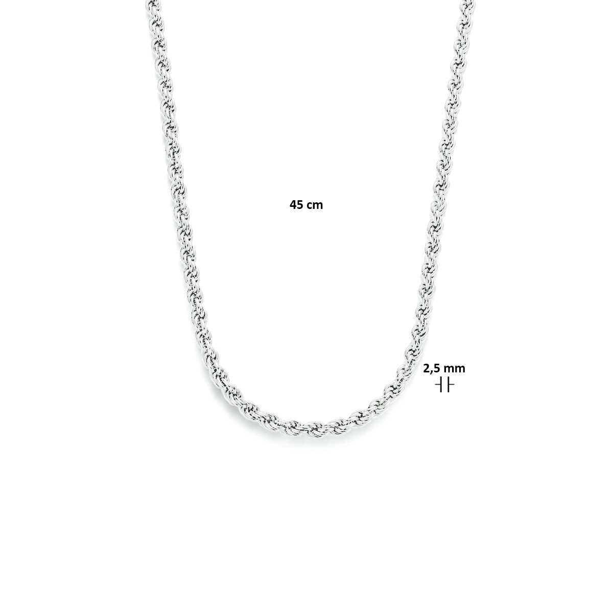 Zilveren ketting met koordschakel 2.5 mm 45 cm
