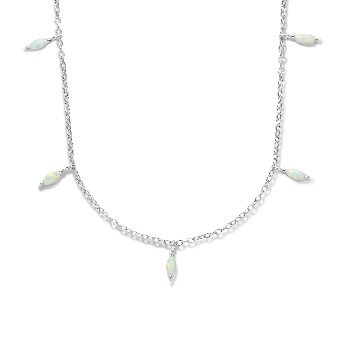 Zilveren ketting met man made opaal hangers 2 mm breed - Lengte 41-45 cm