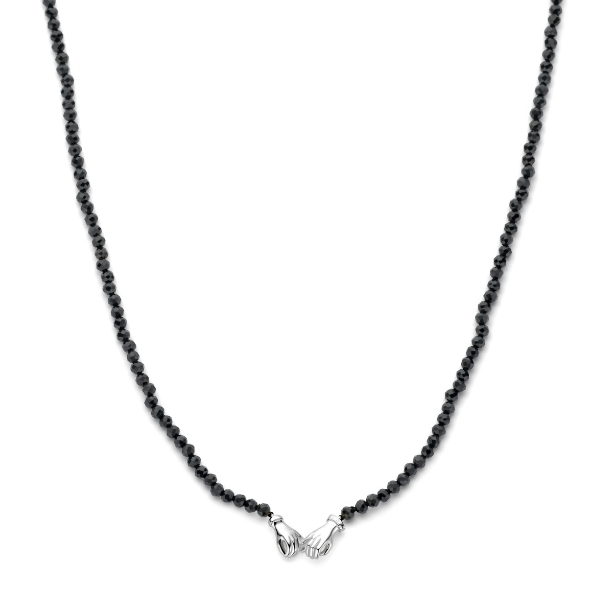 Zilveren ketting met onyx stenen en handen hanger 11.5 mm x 18 mm - Lengte 40-45 cm