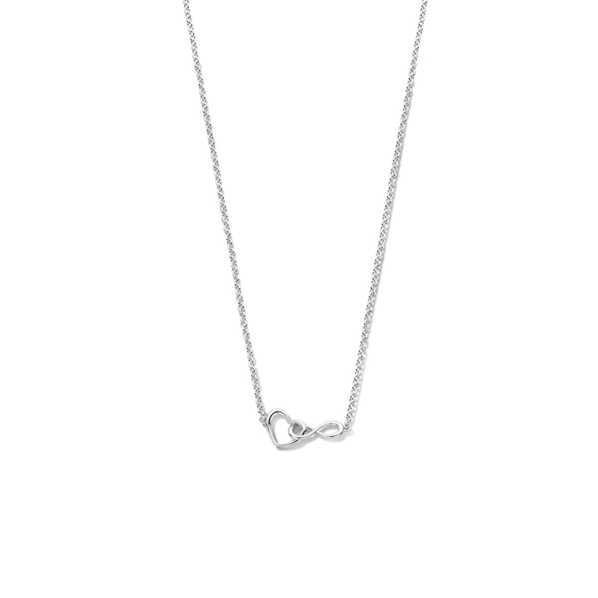 Zilveren ketting met open hartje en infinity - Lengte 42 + 3 cm