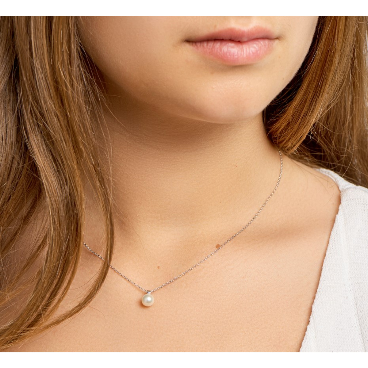 Zilveren ketting met parel 41-45 cm