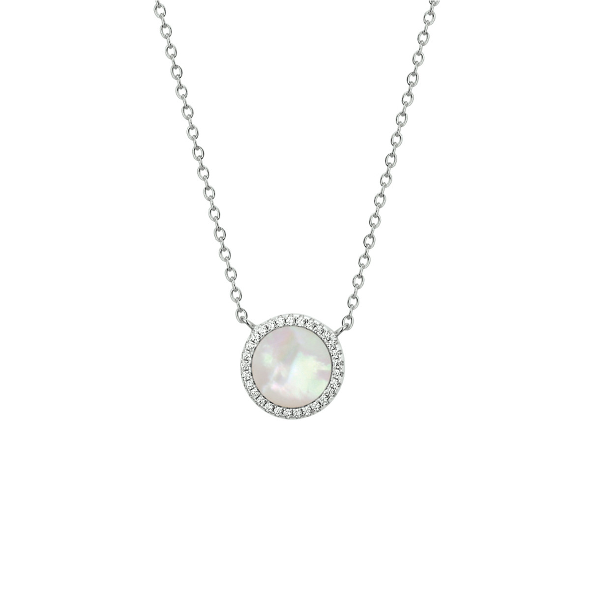 Zilveren ketting met parelmoer hanger en zirkonia rand 1.3 mm breed - Lengte 40-45 cm