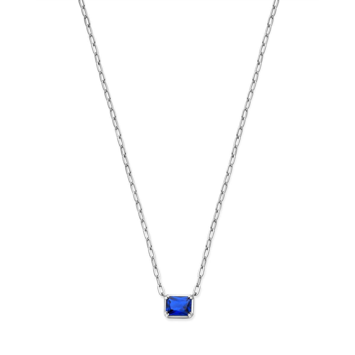 Zilveren ketting met rechthoekige blauwe zirkonia - Lengte 40-44 cm