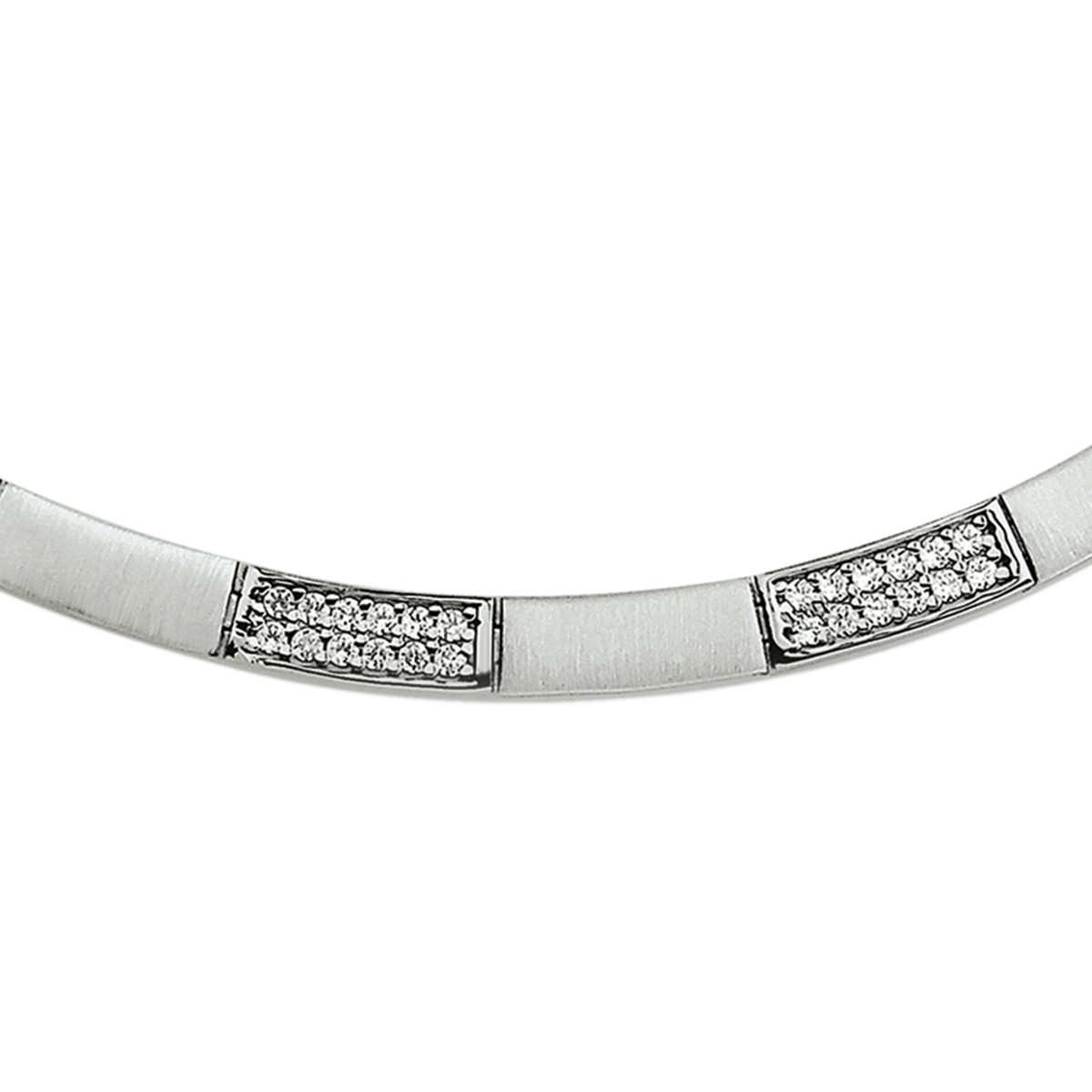 Zilveren ketting met rechthoekige zirkonia en matte schakels 5.5 mm breed - Lengte 43 cm