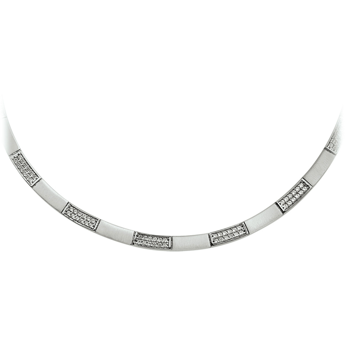 Zilveren ketting met rechthoekige zirkonia en matte schakels 5.5 mm breed - Lengte 43 cm