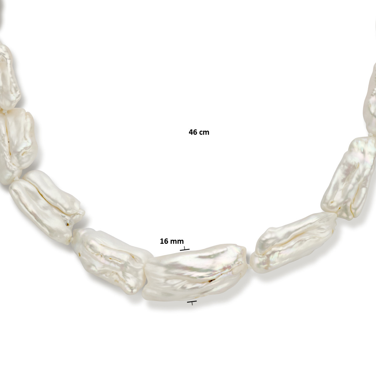 Zilveren ketting met robuuste zoetwaterparels 16 mm - Lengte 46 cm