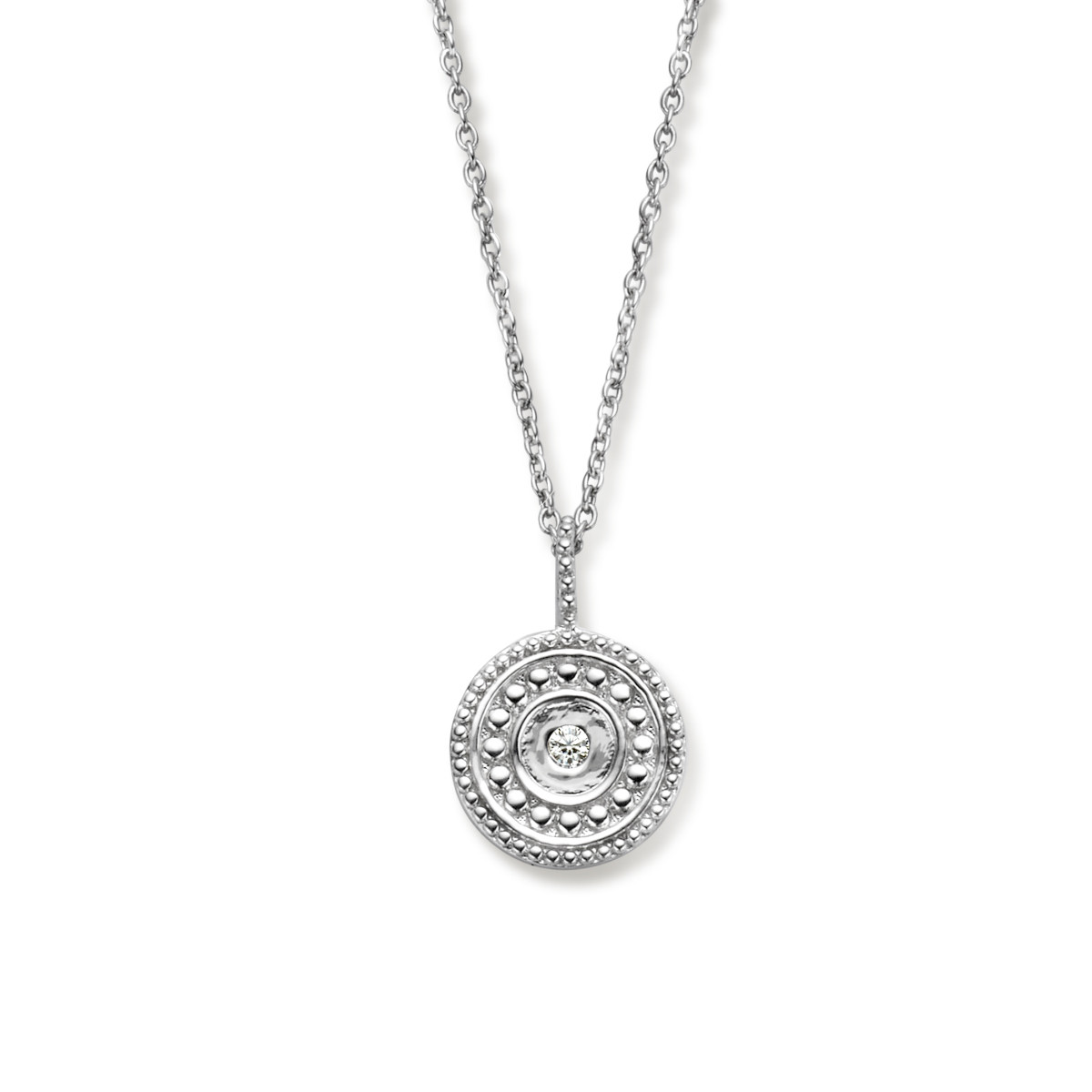 Zilveren ketting met ronde hanger en zirkonia - Lengte 41 - 43 - 45 cm