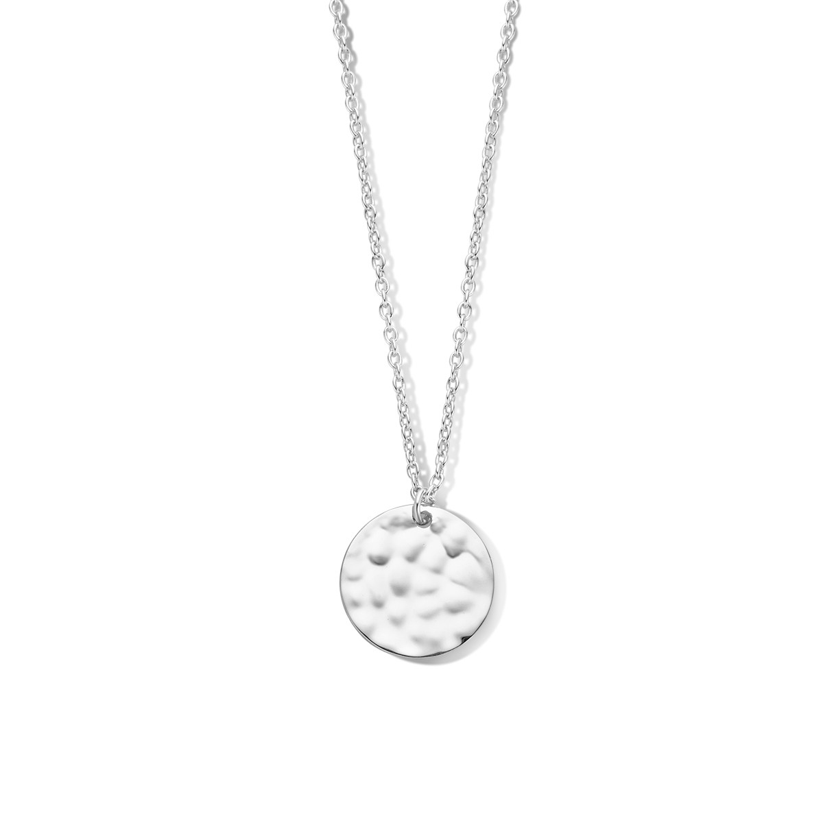Zilveren ketting met ronde hanger met gehamerde afwerking - Lengte 42-46 cm