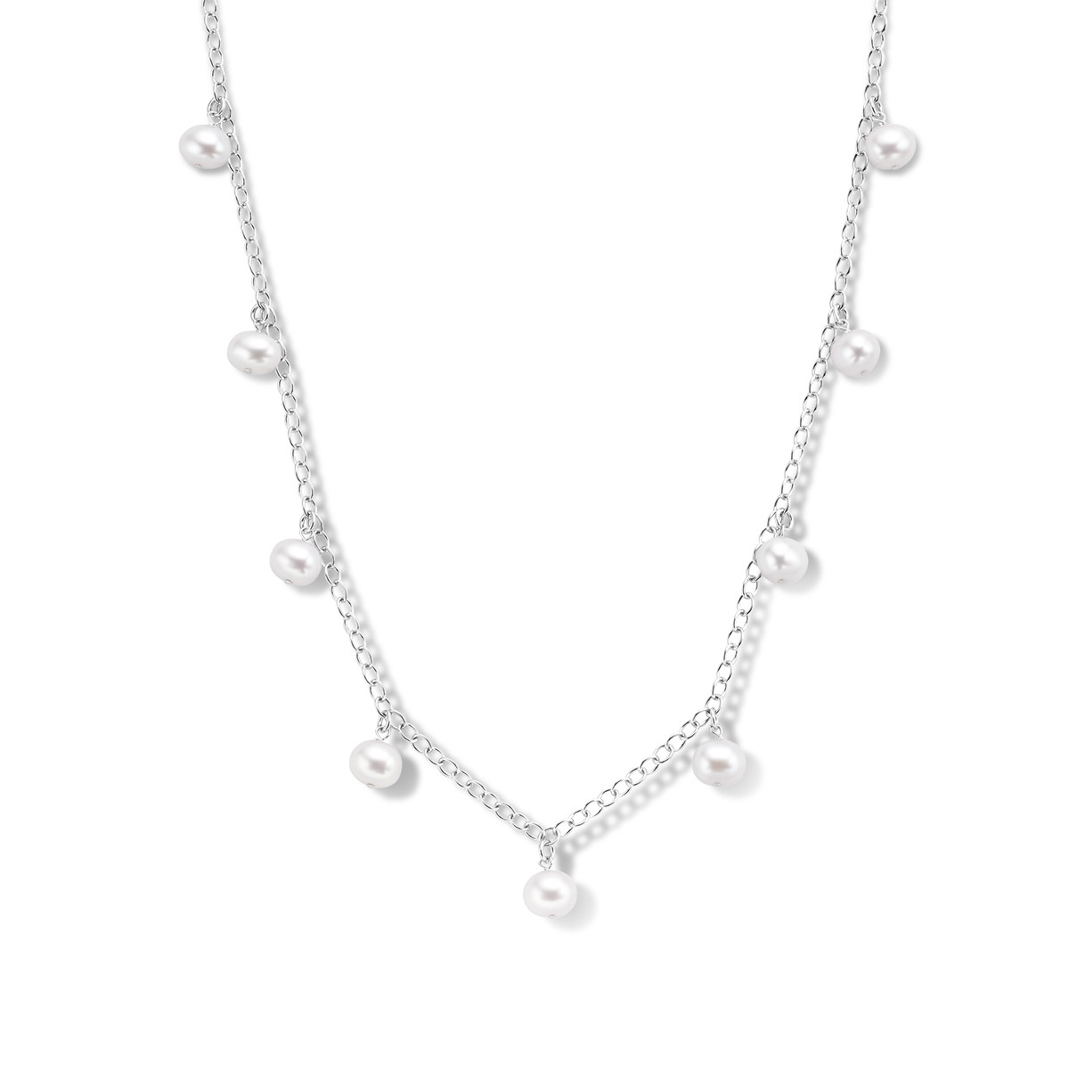 Zilveren ketting met ronde parel hangers 2.7 mm breed - Lengte 41-45 cm