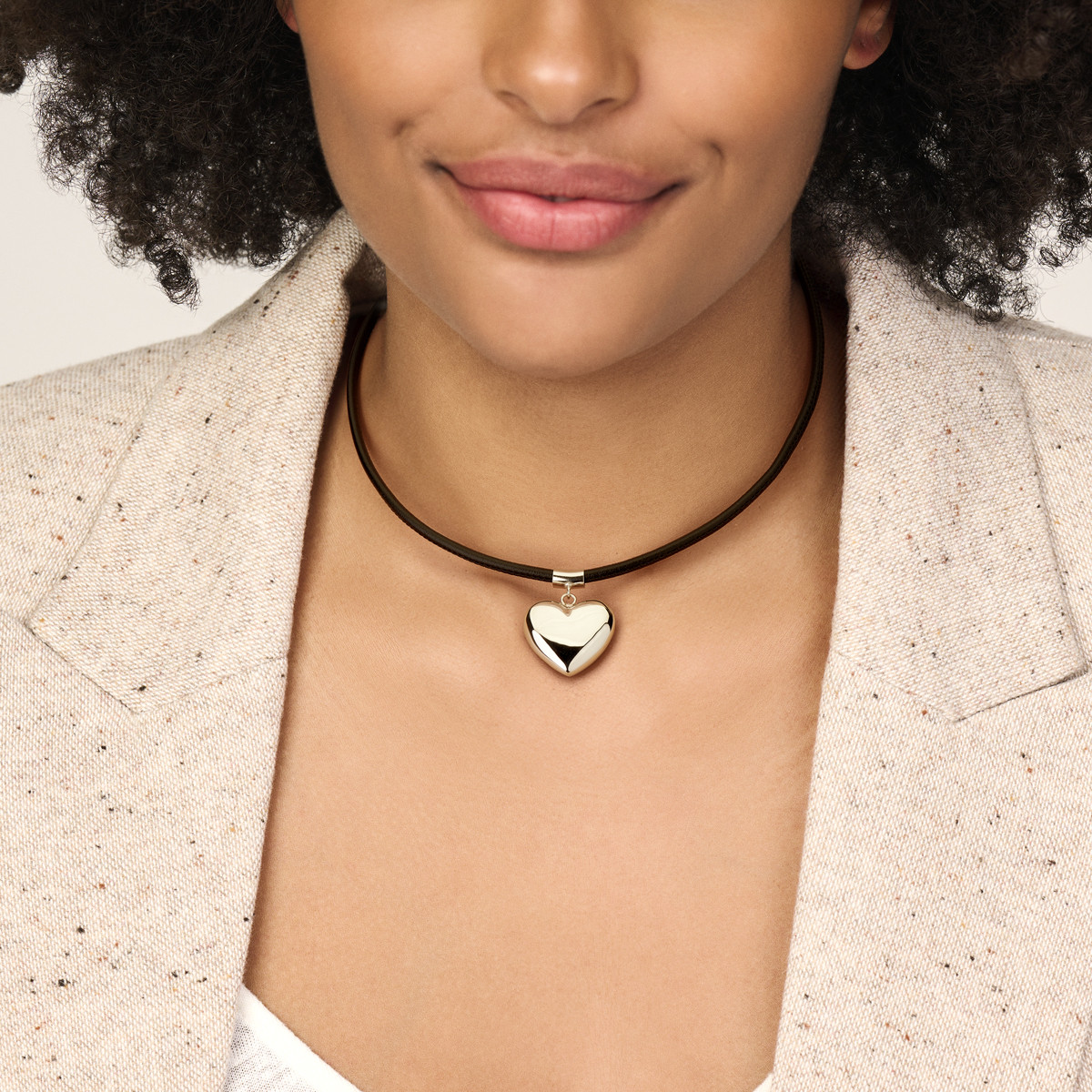Zilveren ketting met synthetisch leer 3.5 mm en zilveren hartje - Lengte 38 cm t/m 44 cm