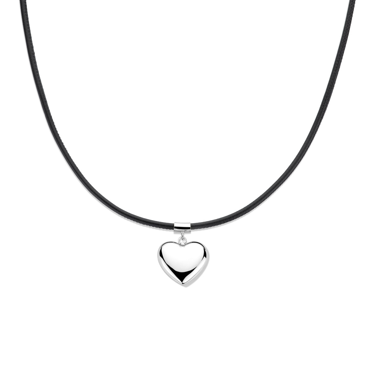 Zilveren ketting met synthetisch leer 3.5 mm en zilveren hartje - Lengte 38 cm t/m 44 cm