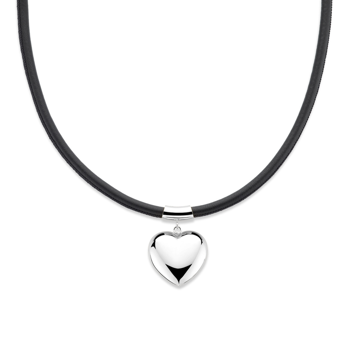 Zilveren ketting met synthetisch leer 5.5 mm en zilveren hartje - Lengte 38 cm t/m 44 cm