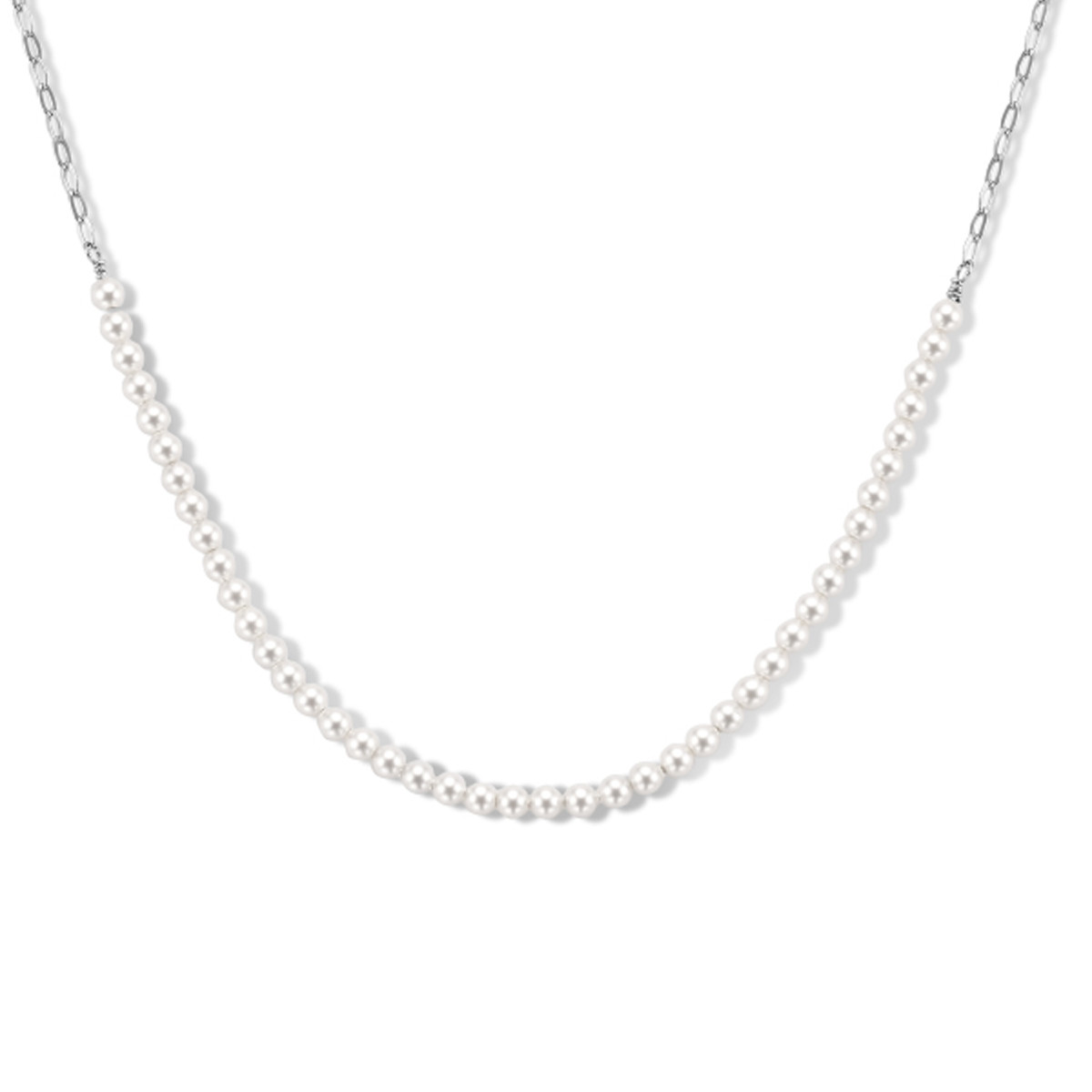 Zilveren ketting met synthetische parels 3.0 mm breed - Lengte 41 + 5 cm