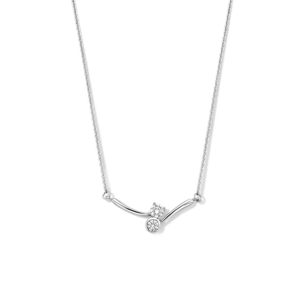 Zilveren ketting met tussenstuk en zirkonia's - Lengte 42 + 3 cm