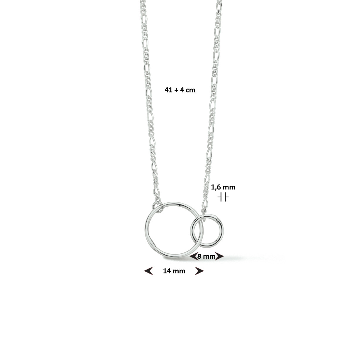 Zilveren ketting met twee open rondjes