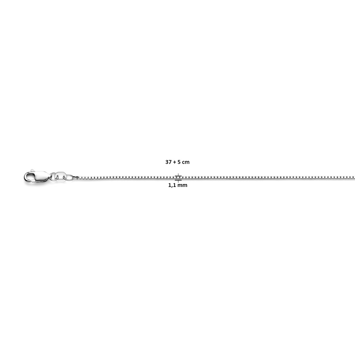 Zilveren ketting met venetiaanse schakels gerhodineerd 1.1 mm breed - Lengte 37-42 cm