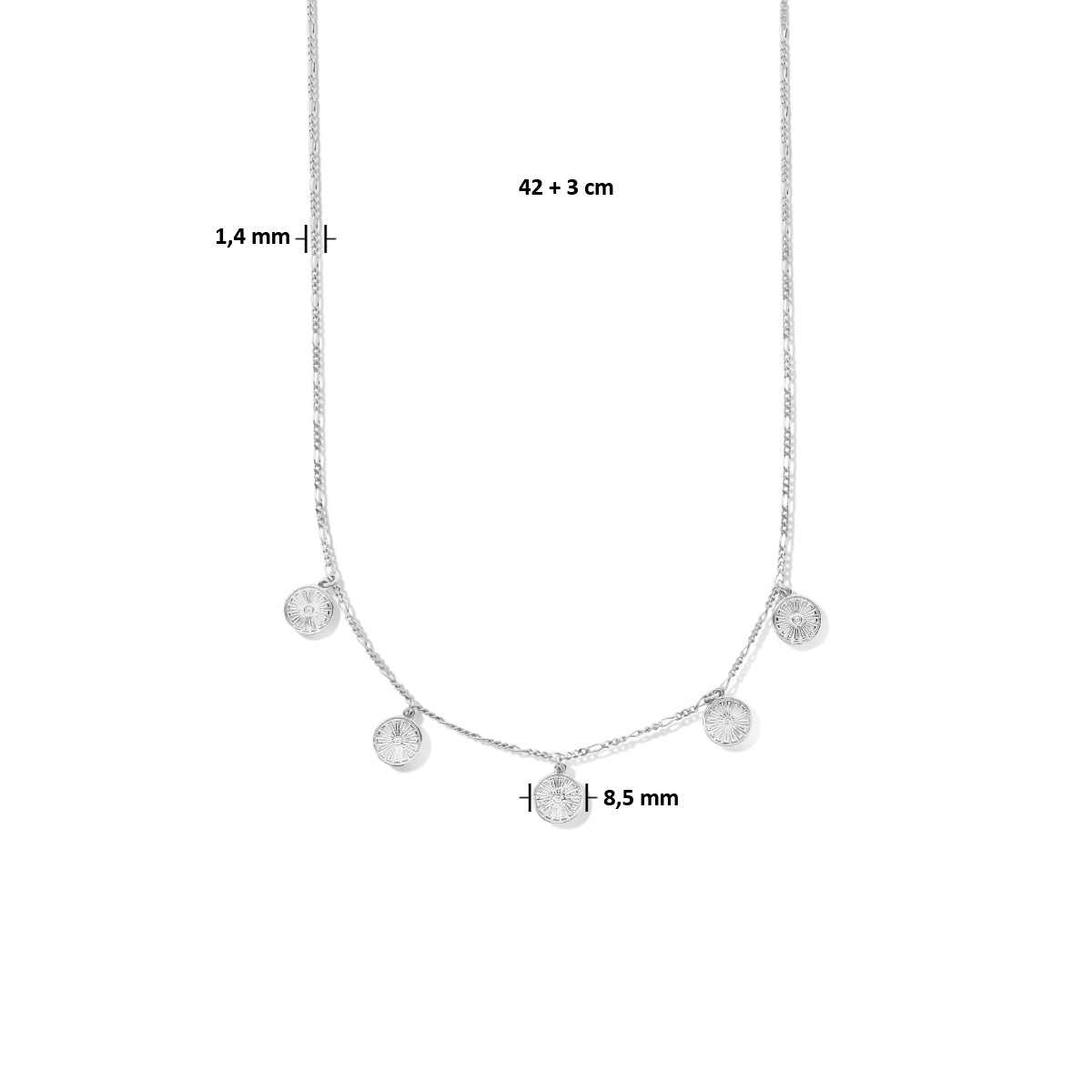 Zilveren ketting met vijf rondjes - Lengte 42 + 3 cm