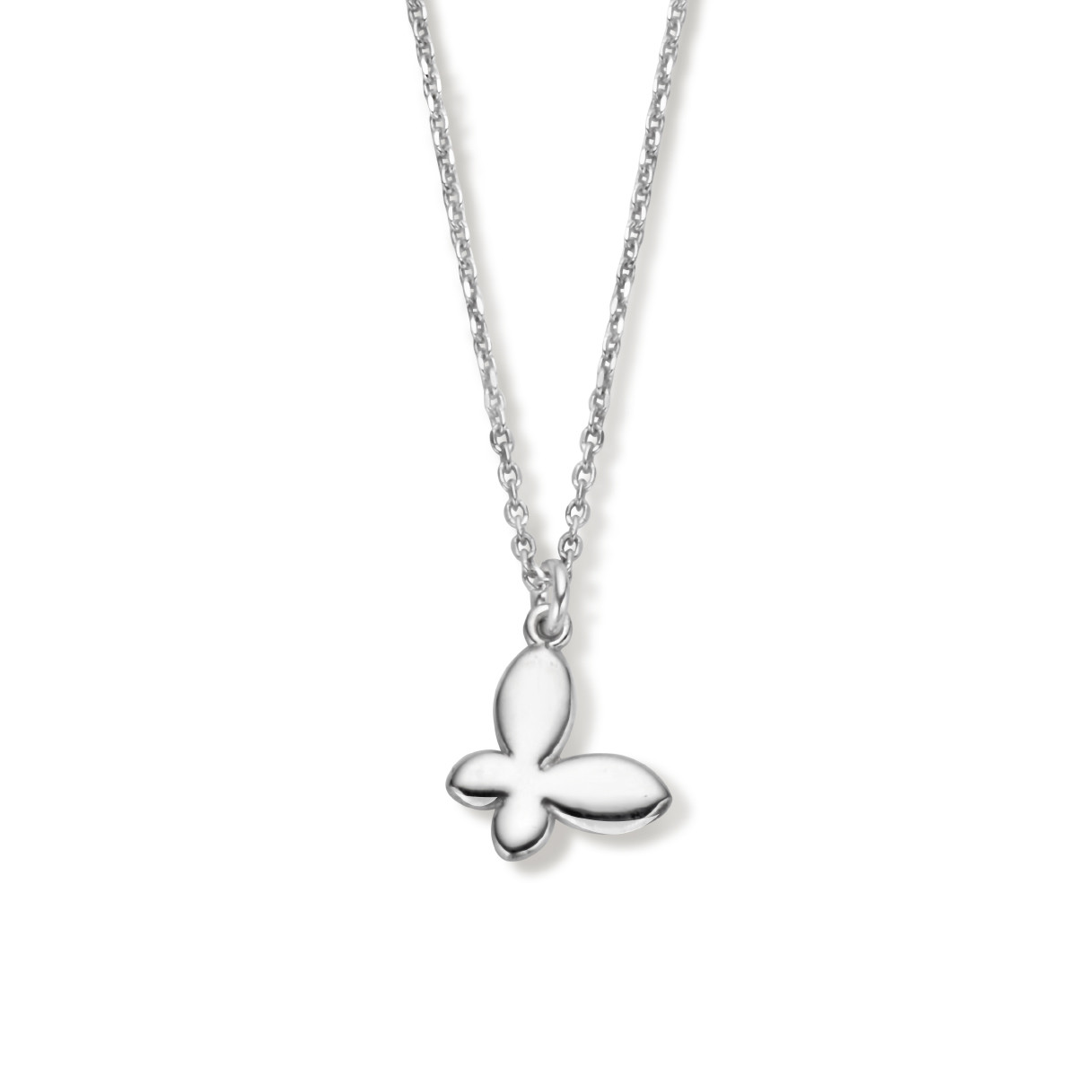 Zilveren ketting met vlinder hanger gehrodineerd 1.1 mm breed - Lengte 42-45 cm