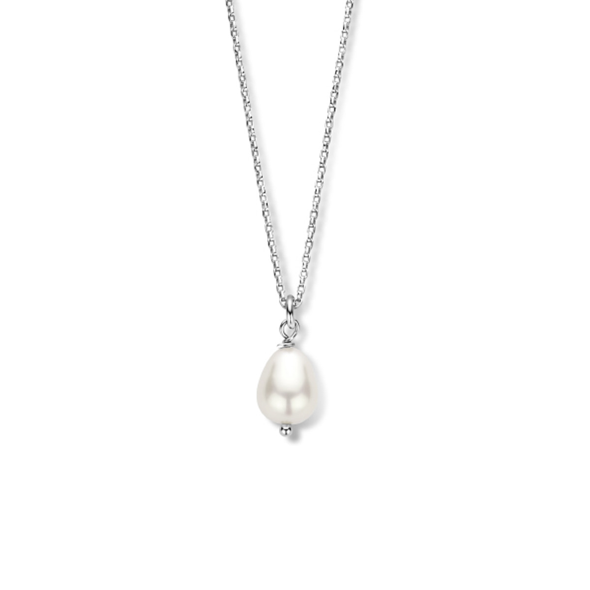 Zilveren ketting met zoetwaterparel van 15.5 mm x 8 mm - Lengte 45 cm