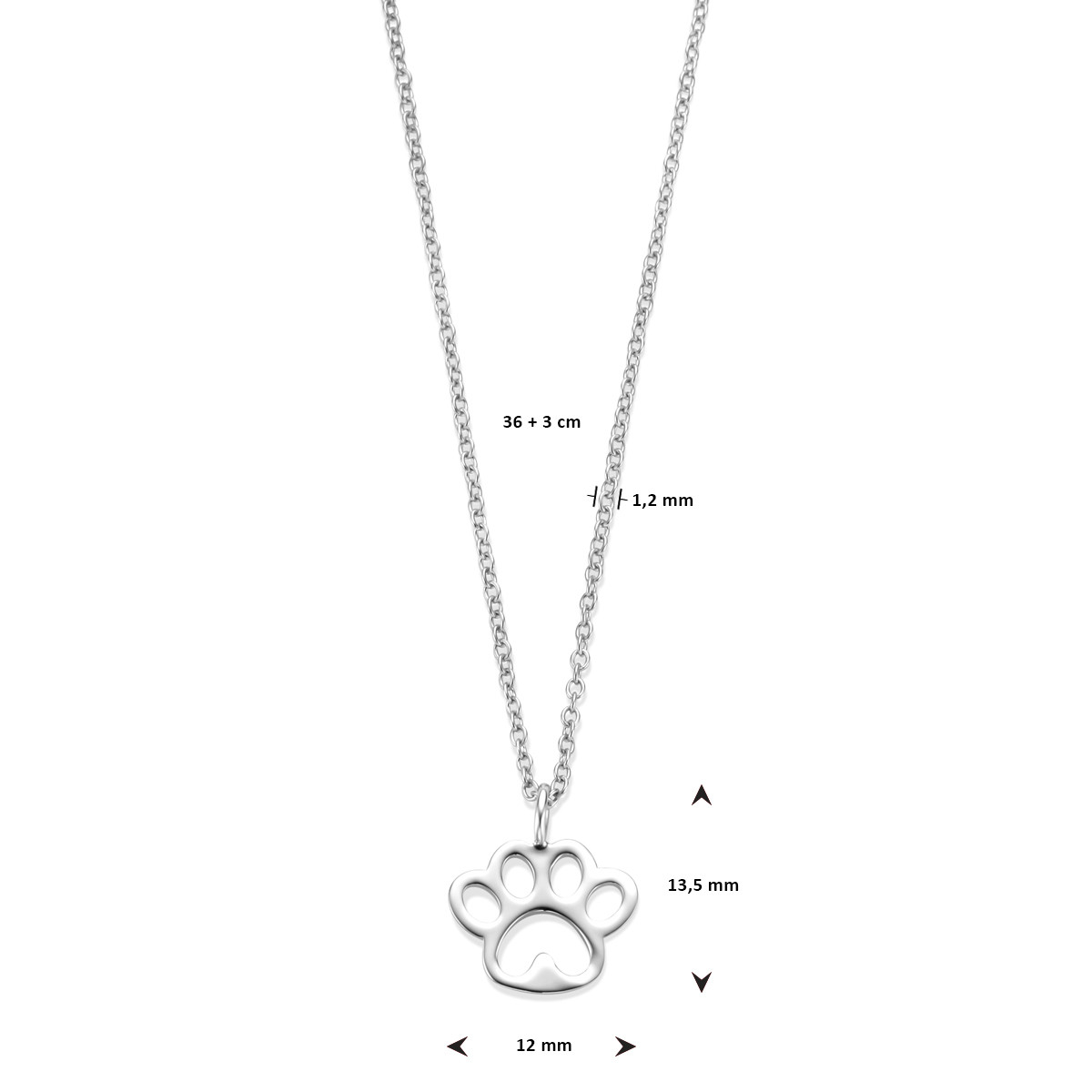 Zilveren kinder ketting met honden pootafdruk hanger 1.2 mm breed - Lengte 36-39 cm