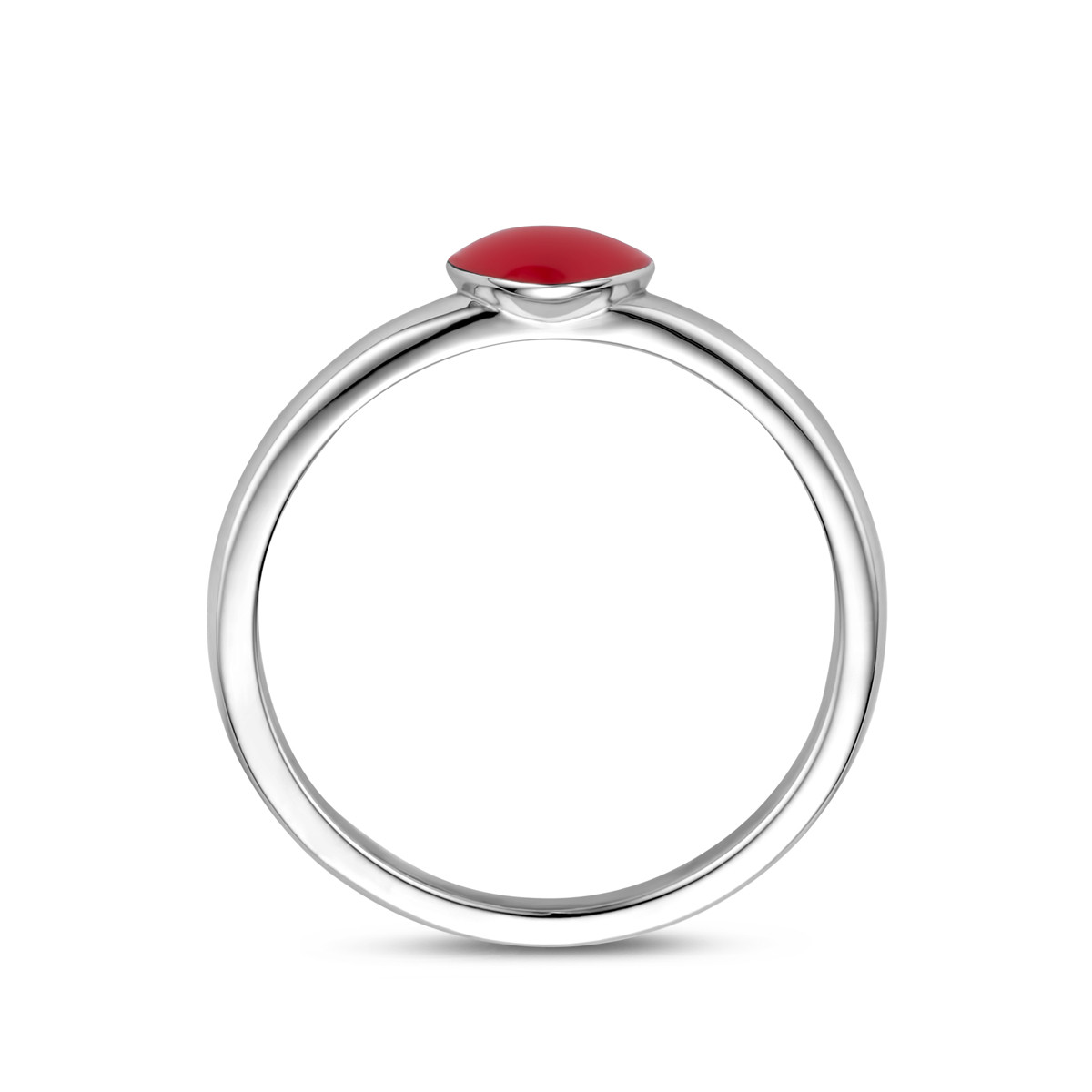 Zilveren kinder ring met rood hartje van emaille glanzend 5 mm breed