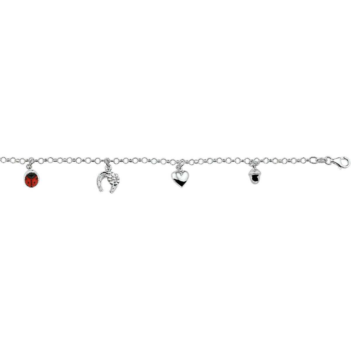 Zilveren kinderarmband met diverse bedeltjes - Lengte 17 cm