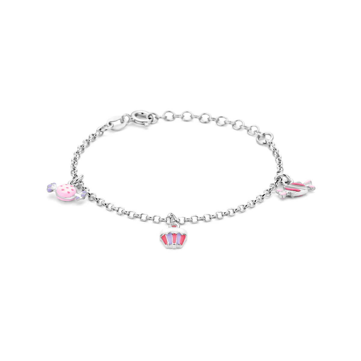 Zilveren kinderarmband met snoep- en cupcake hangers 2.1 mm breed - Lengte 13-16 cm