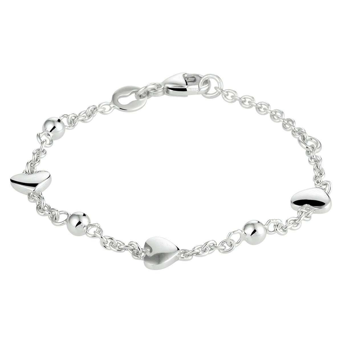 Zilveren kinderbedelarmband met hartjes en bolletjes 5.5 mm breed - Lengte 11-13 cm