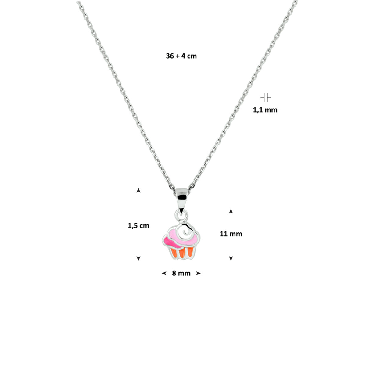Zilveren kinderketting met cupcake - Lengte 36 + 4 cm