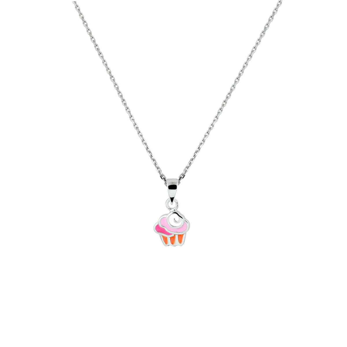 Zilveren kinderketting met cupcake - Lengte 36 + 4 cm