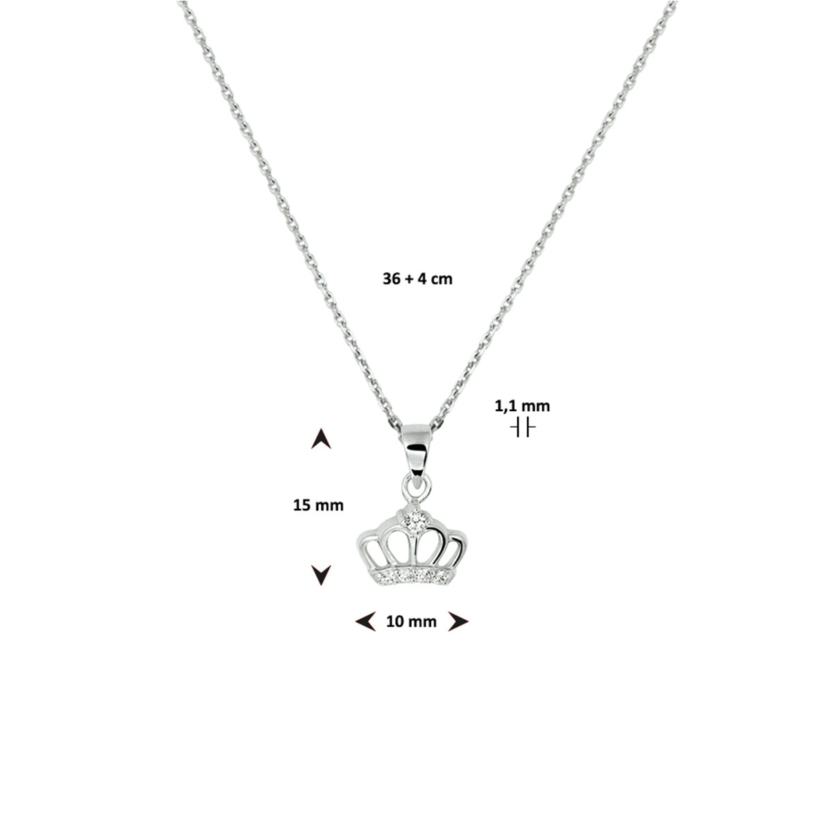 Zilveren kinderketting met een kroontje en zirkonia's - Lengte 36 + 4 cm