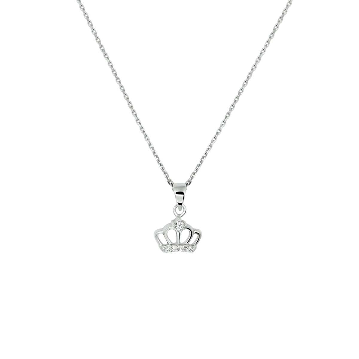 Zilveren kinderketting met een kroontje en zirkonia's - Lengte 36 + 4 cm