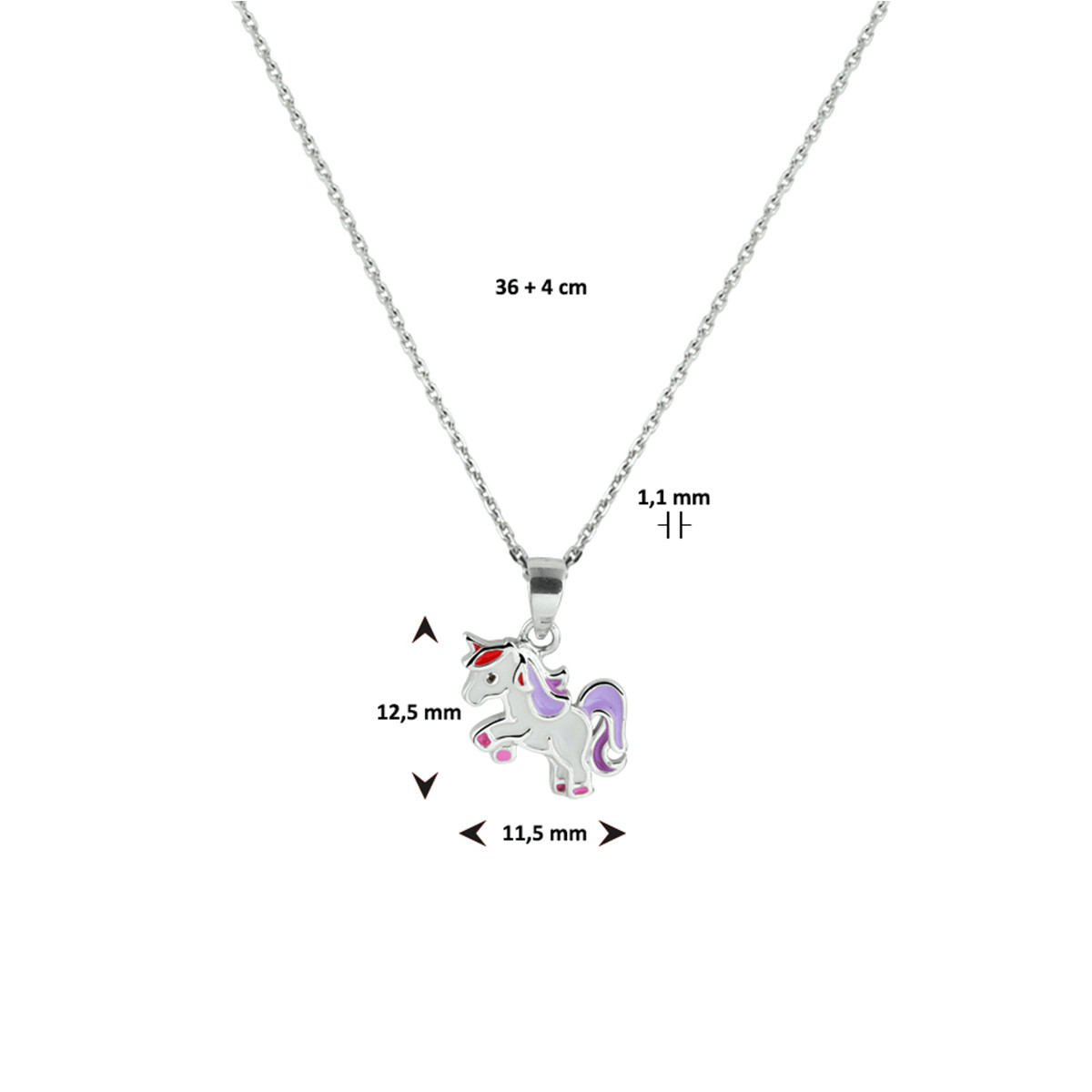 Zilveren kinderketting met eenhoorn - Lengte 36 + 4 cm