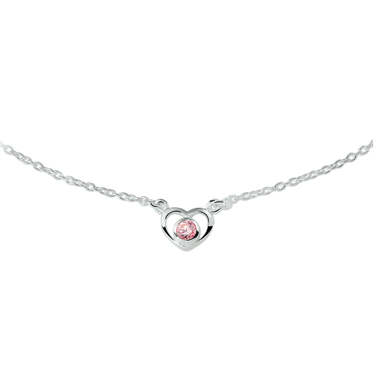 Zilveren kinderketting met hartje en roze zirkonia - Lengte 36 - 38 cm