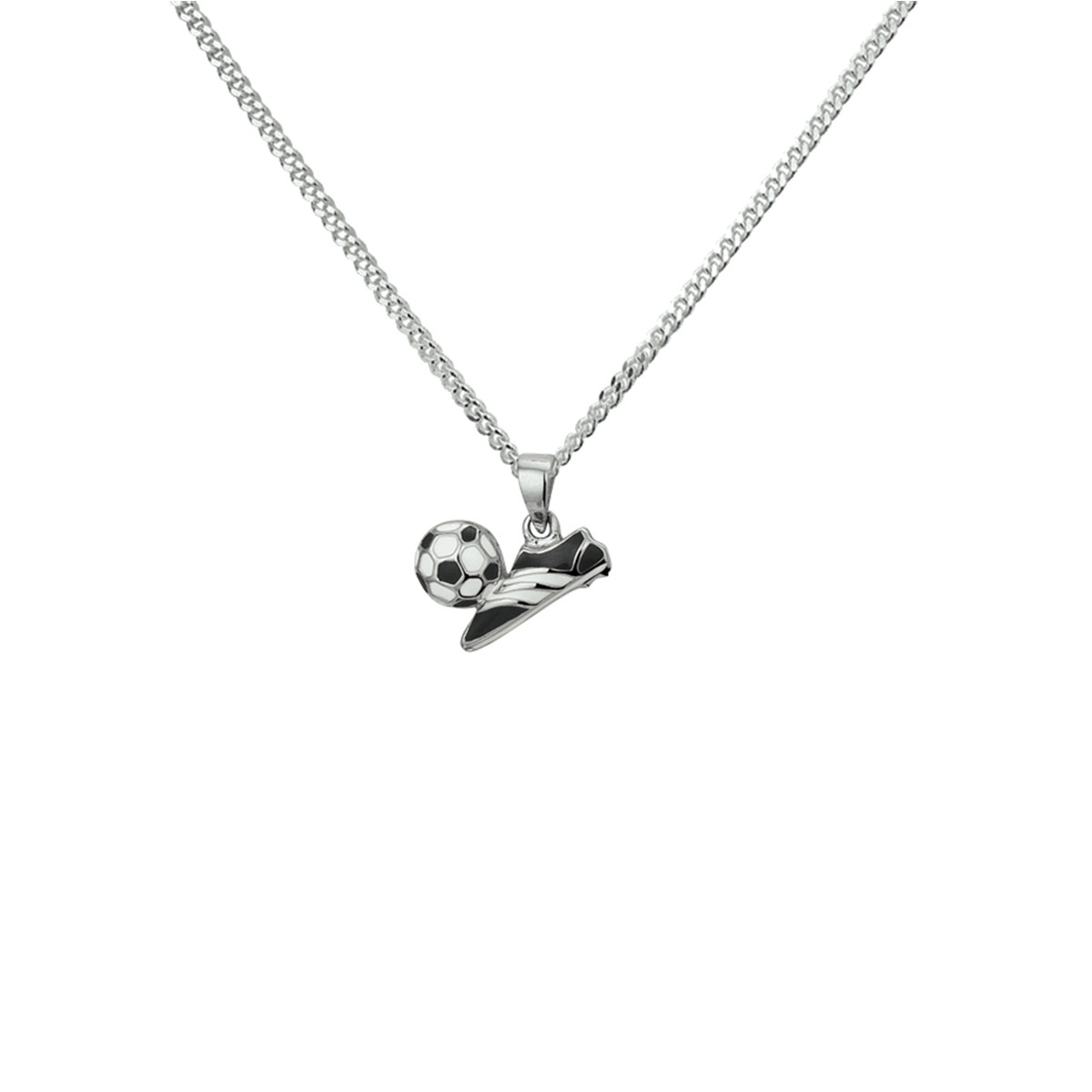 Zilveren kinderketting met voetbalschoen en bal - Lengte 36 + 4 cm