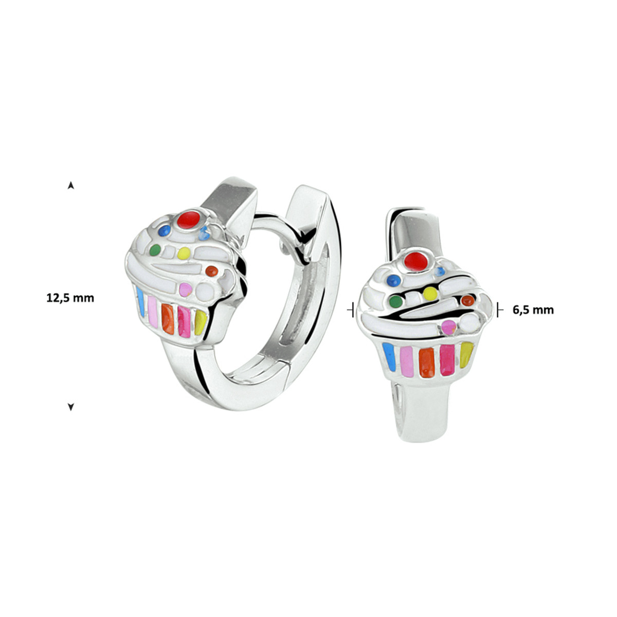 Zilveren kinderoorbellen met cupcake - Diameter 12.5 mm 