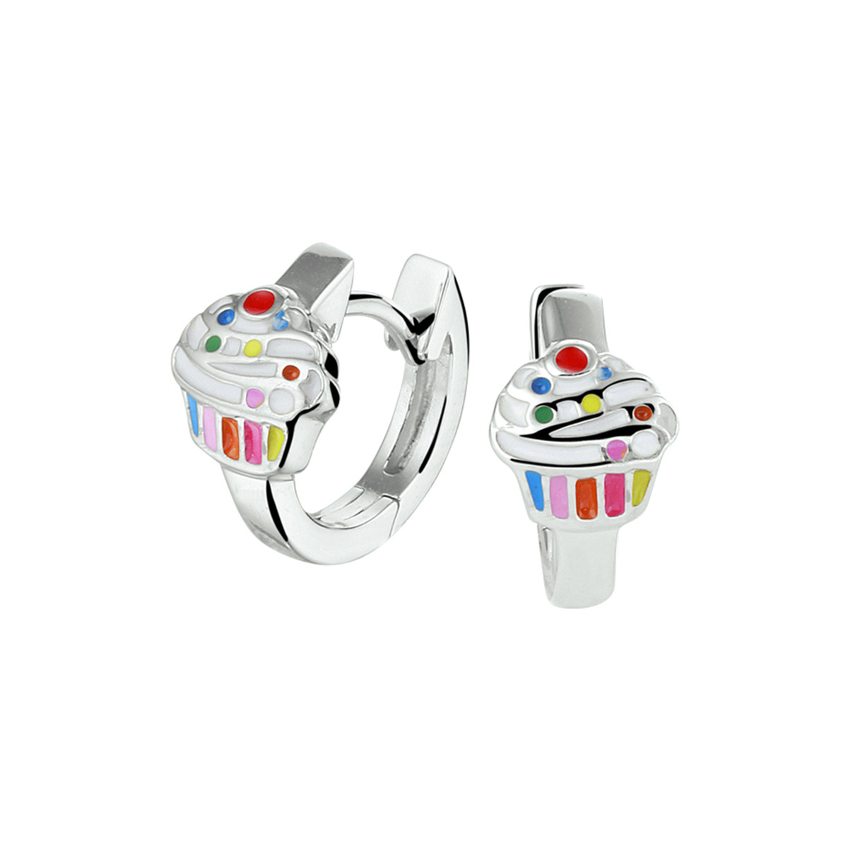 Zilveren kinderoorbellen met cupcake - Diameter 12.5 mm 