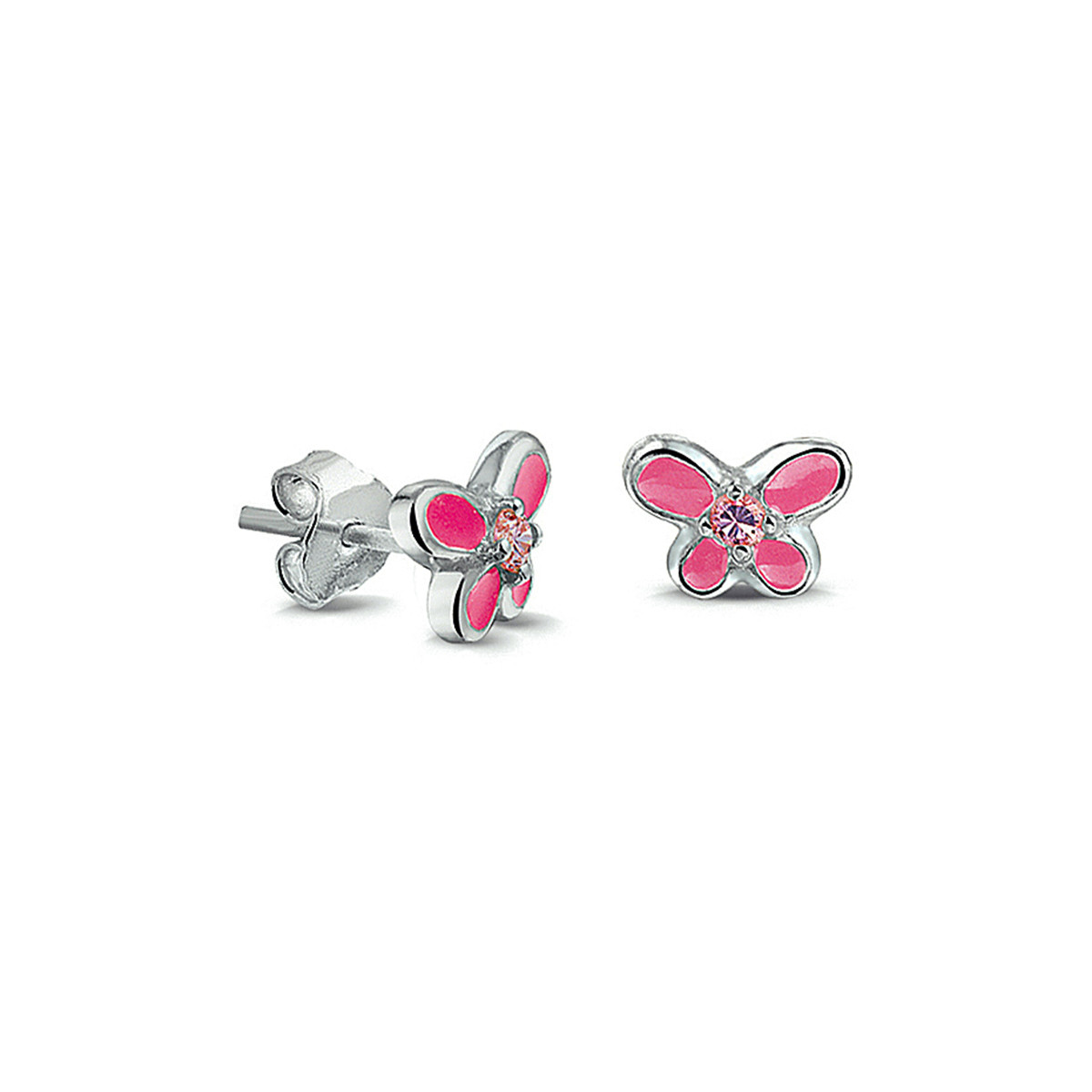 Zilveren kinderoorbellen met roze vlinder - 8 x 9 mm